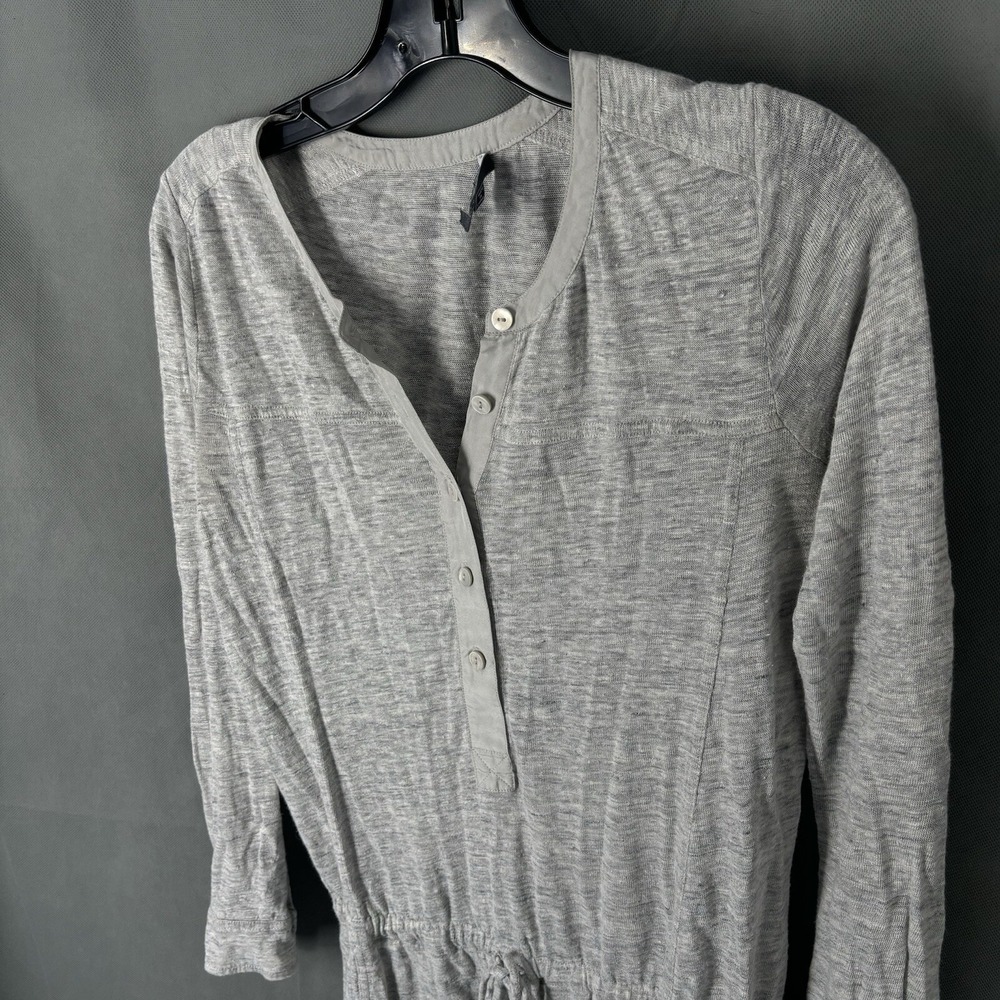 Vince Dress Womens XS  Gray Linen Henley Shirtdress Roll Sleeves Tie Waist - Picture 4 of 10